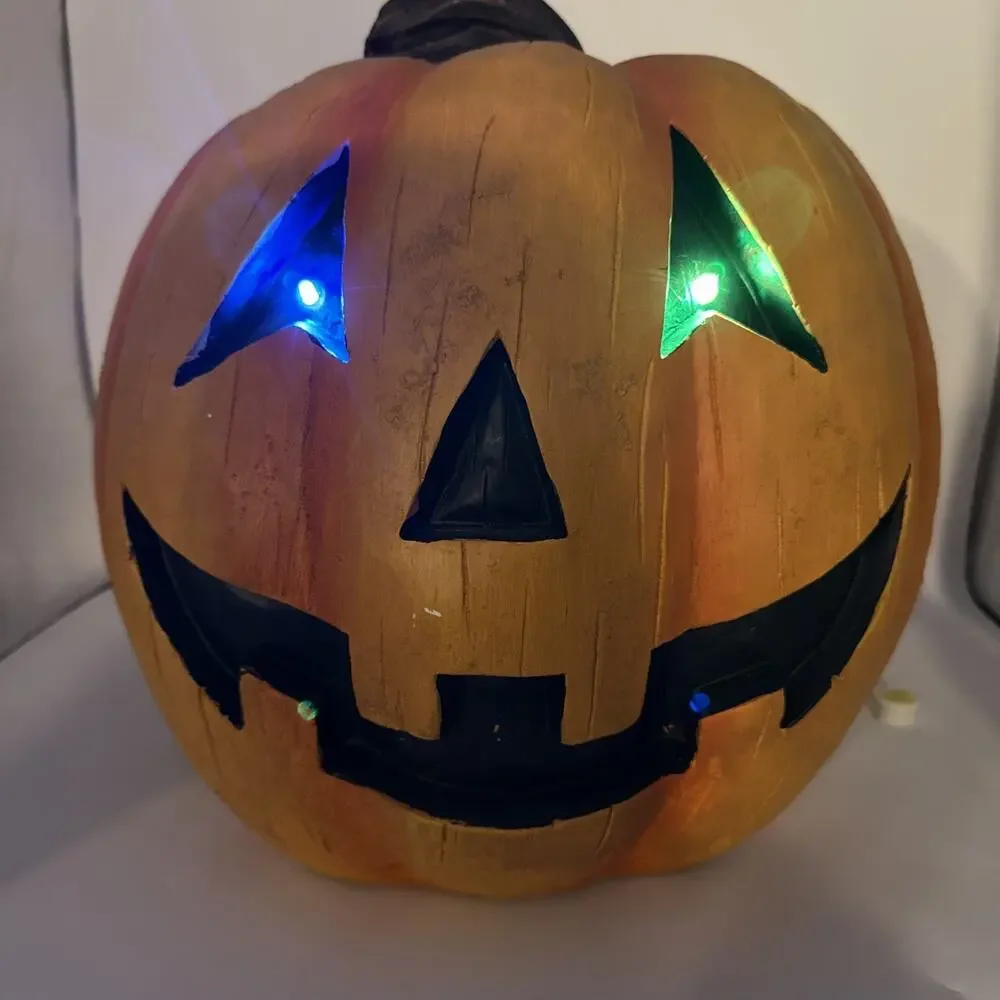 15” Lighted Color Changing Led Eyes Jack-O’-Lantern Old Time Pottery In Orig Box
